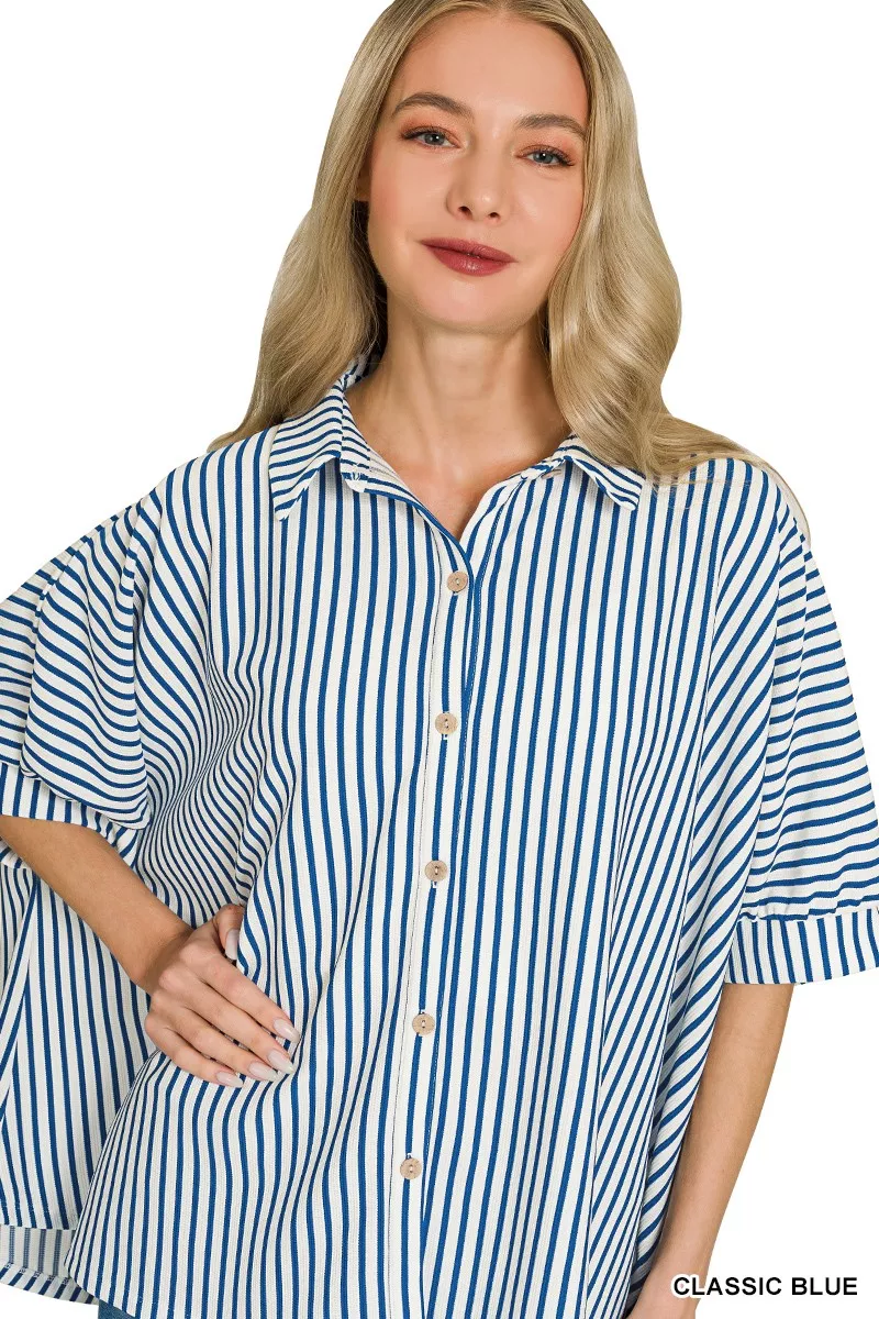 Zenana Oversized Stripe Button Down Shirt - Image 3