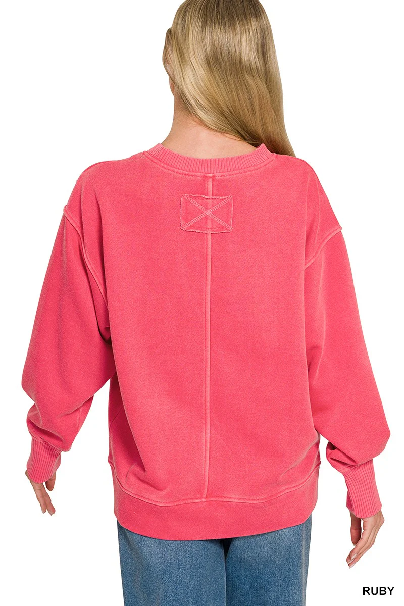 Zenana Pigment Dye Exposed-seam Fleece Sweatshirt - Image 3