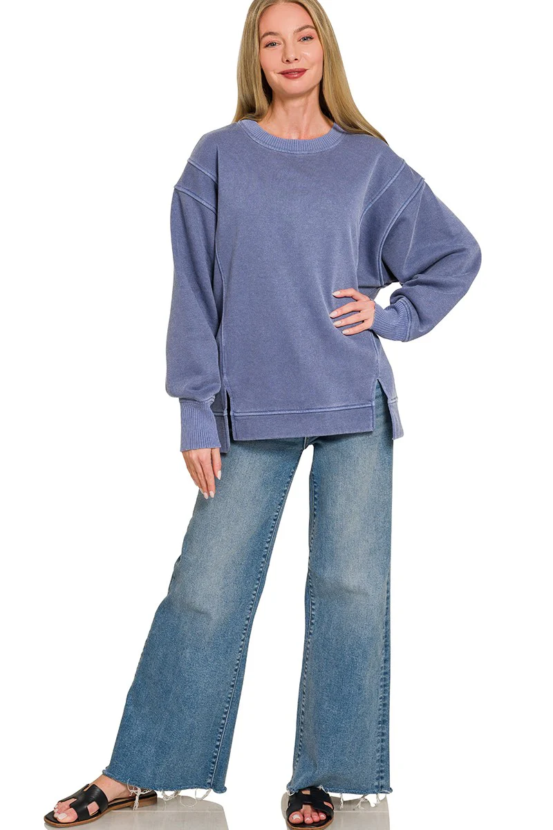 Zenana Pigment Dye Exposed-seam Fleece Sweatshirt - Image 3