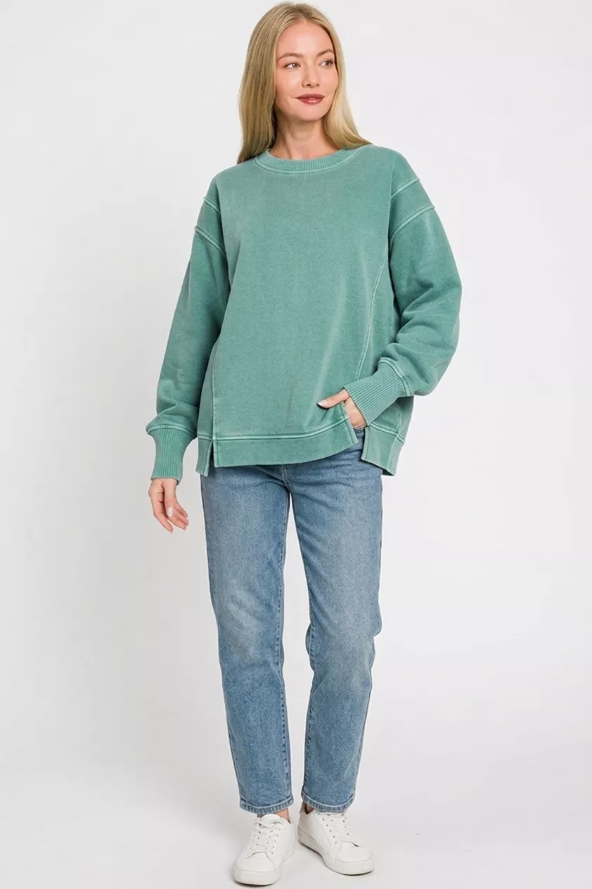 Zenana Pigment Dye Exposed-seam Fleece Sweatshirt - Image 3