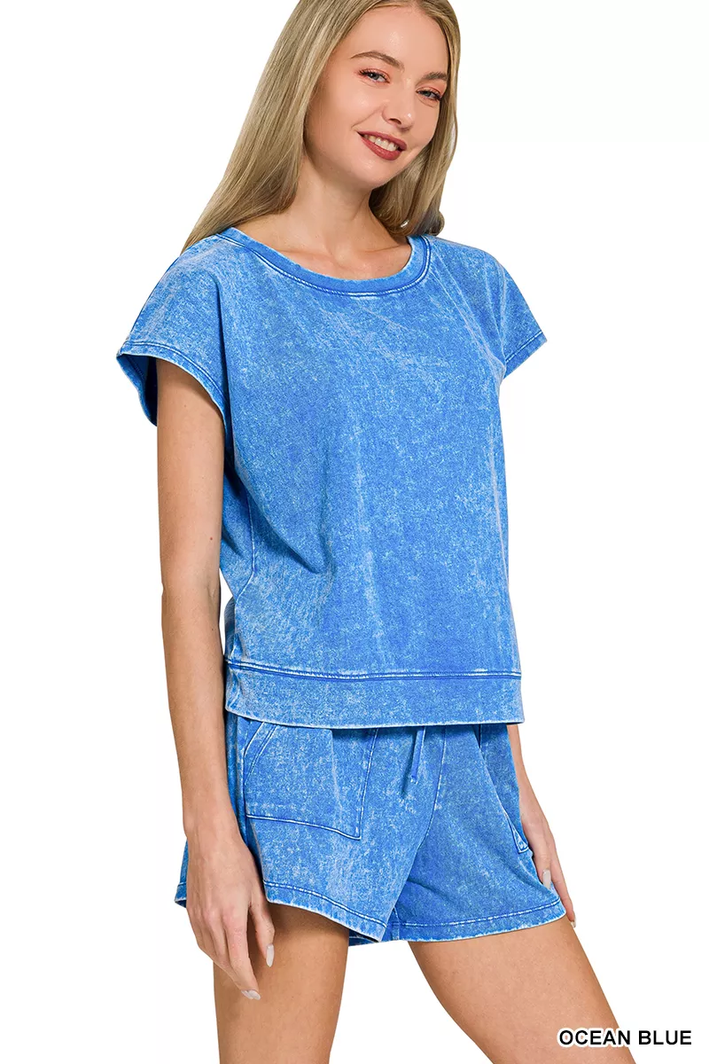 Zenana Premium Cotton Washed Sleeveless Top & Shorts Set - Image 2