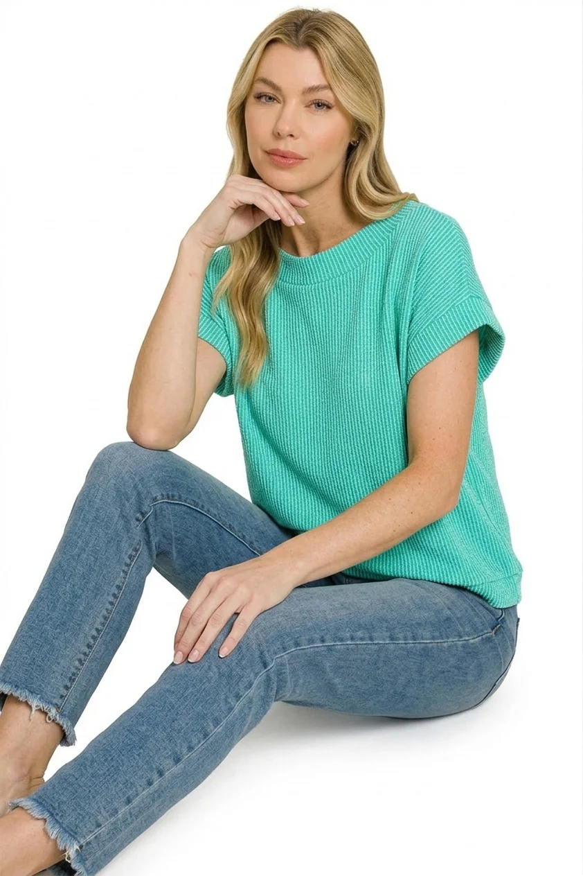 Zenana Raised Rib Cap Sleeve Top - Image 2