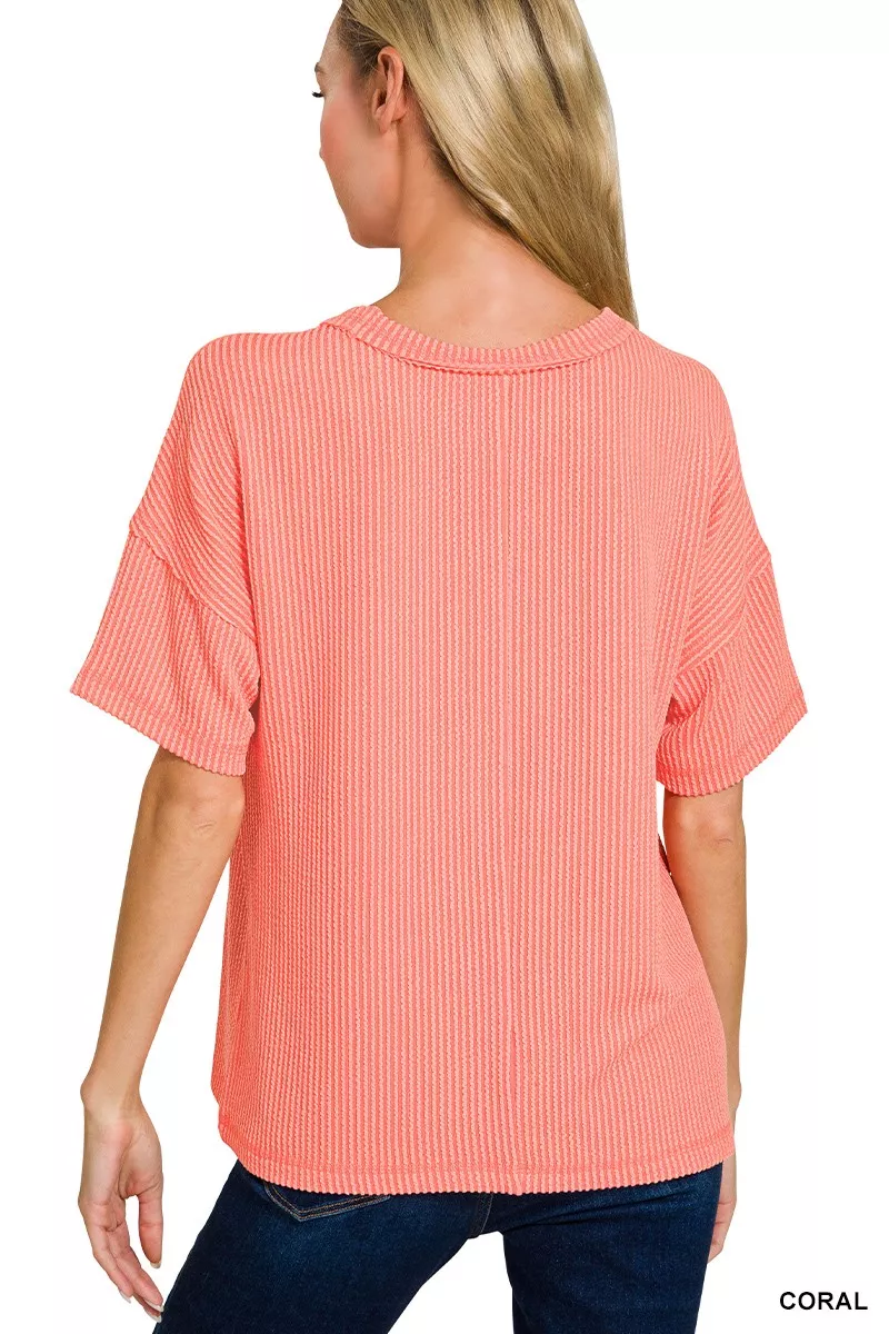 Zenana Raised Rib Exposed Seam Short Sleeve Top - Image 3