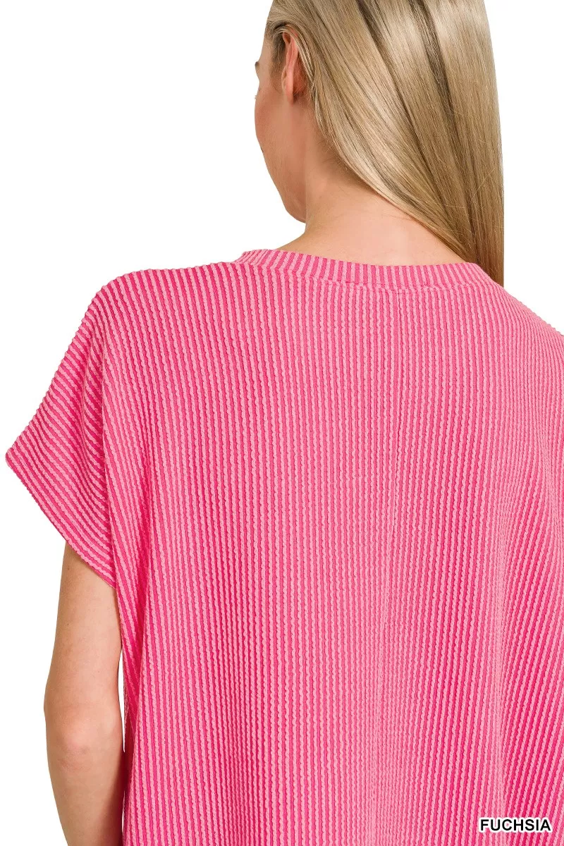 Zenana Raised Rib Front Pocket Boxy Top - Image 3