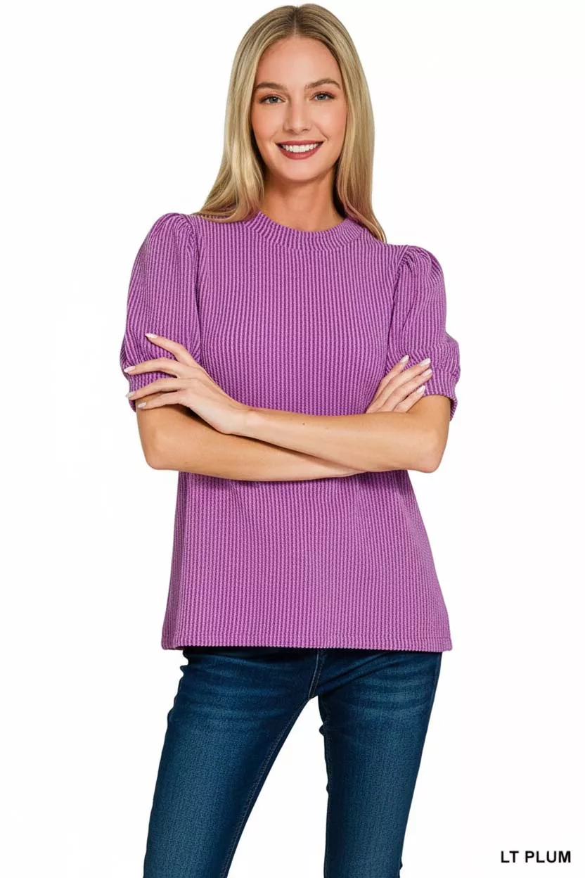 Zenana Raised Rib Puff Sleeve Top - Image 2