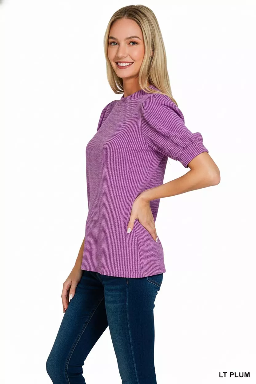 Zenana Raised Rib Puff Sleeve Top - Image 3