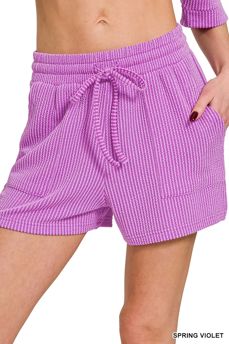 Zenana Raised Rib Short Sleeve Tee and Drawstring Shorts Set - Image 5