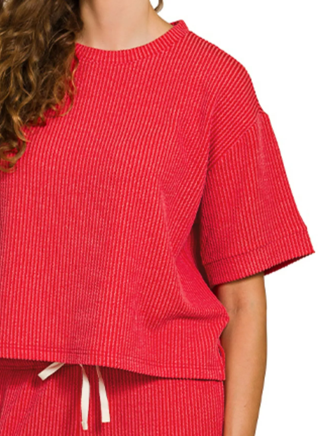 Zenana Raised Rib Short Sleeve Tee & Pants Set - Image 3