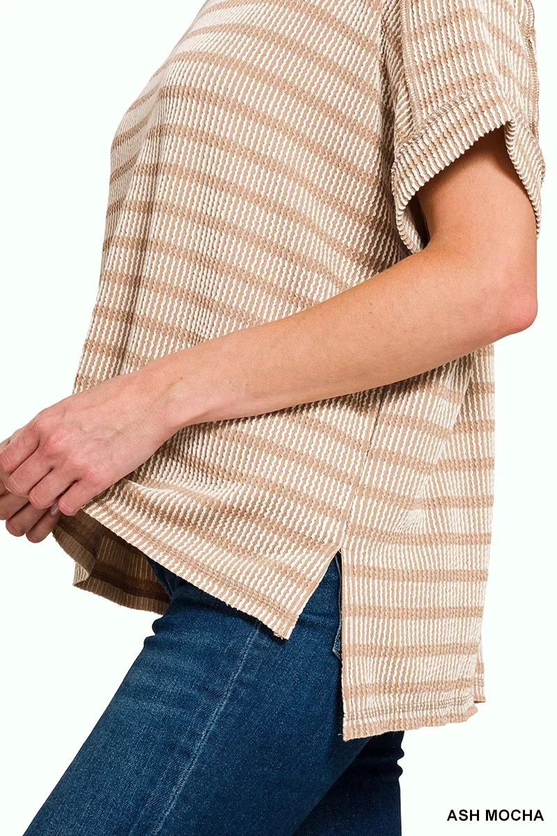 Zenana Raised Rib Striped Exposed Seam Top - Image 4