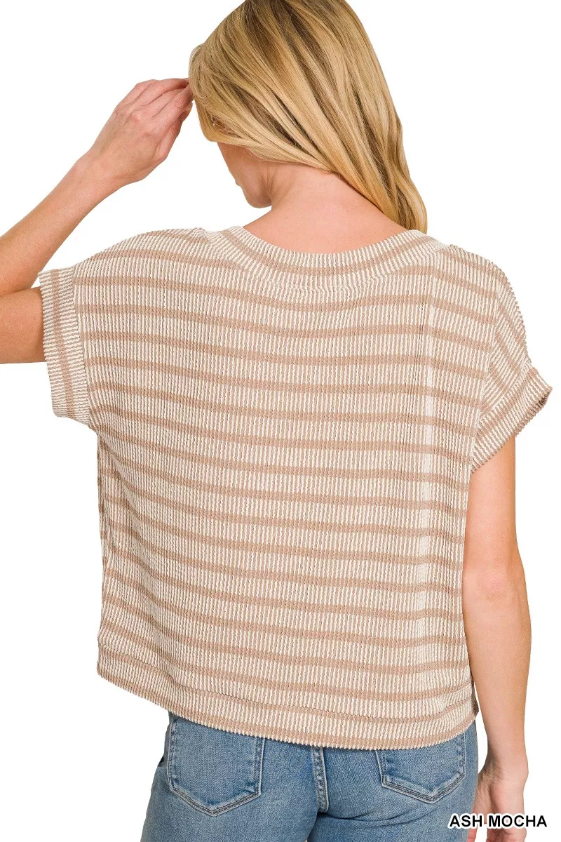 Zenana Raised Rib Striped Top - Image 4