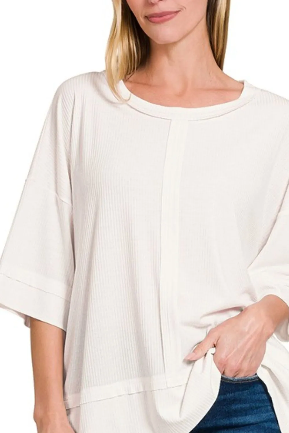 Zenana Ribbed Boat Neck 3/4 Sleeve Top - Image 2