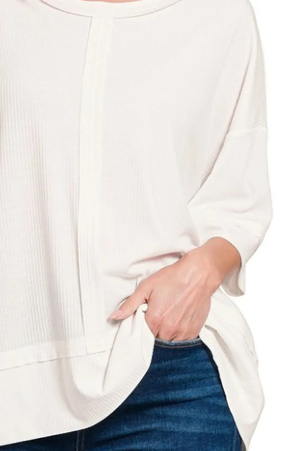 Zenana Ribbed Boat Neck 3/4 Sleeve Top - Image 3