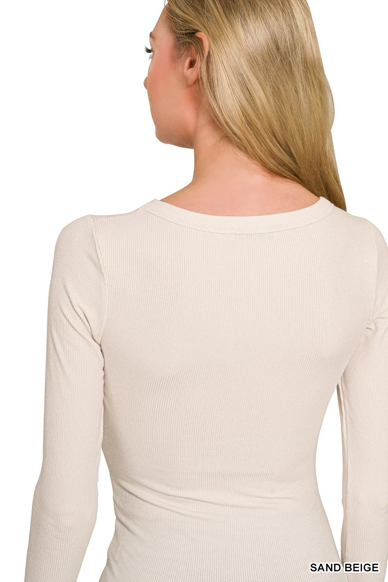 Zenana Ribbed Boat Neck Long Sleeve T-Shirt - Image 4