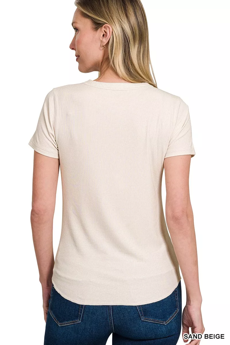 Zenana Ribbed Curved Hem Round-Neck Tee - Image 3