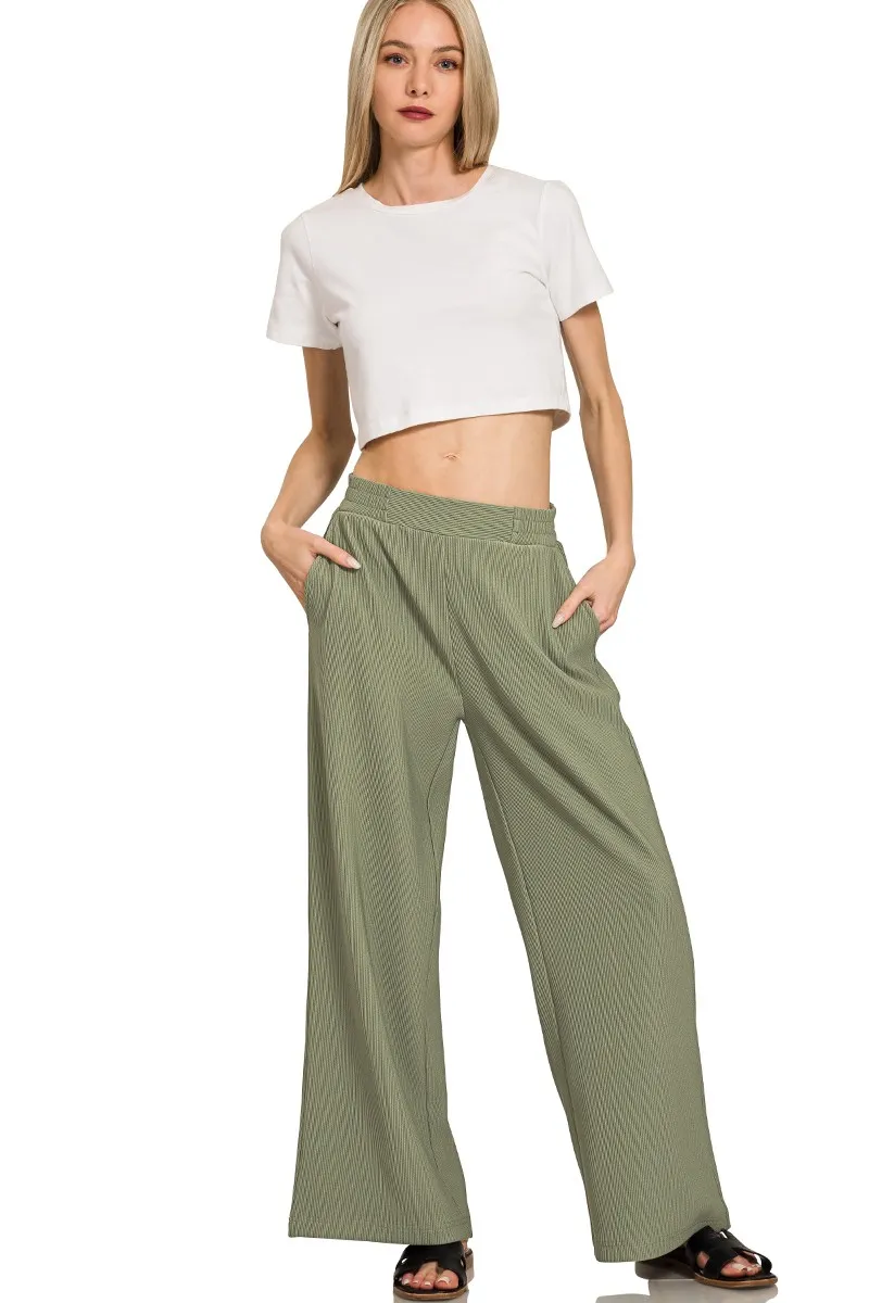 Zenana Ribbed High Neck Half Zip Pullover & Pants Set - Image 3
