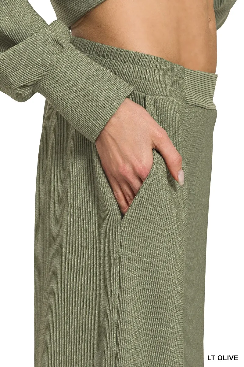 Zenana Ribbed High Neck Half Zip Pullover & Pants Set - Image 9