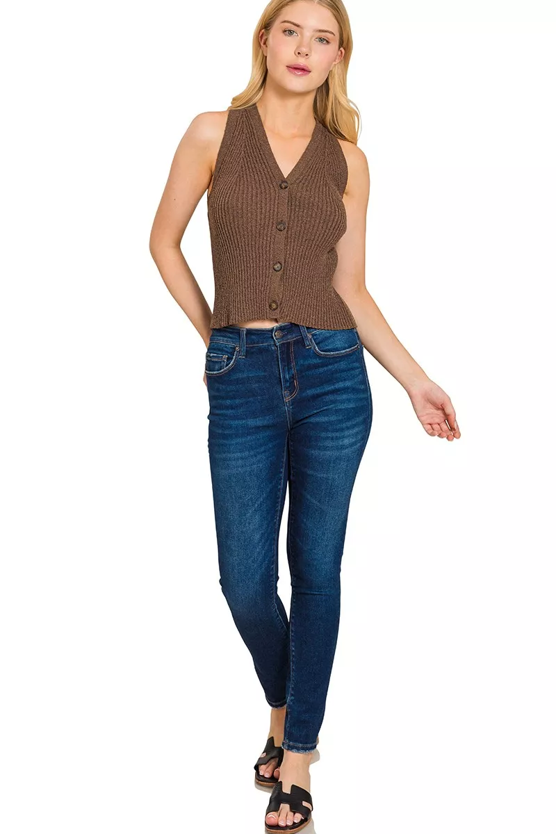 Zenana Ribbed Knit Button-Down Sweater Vest - Image 3