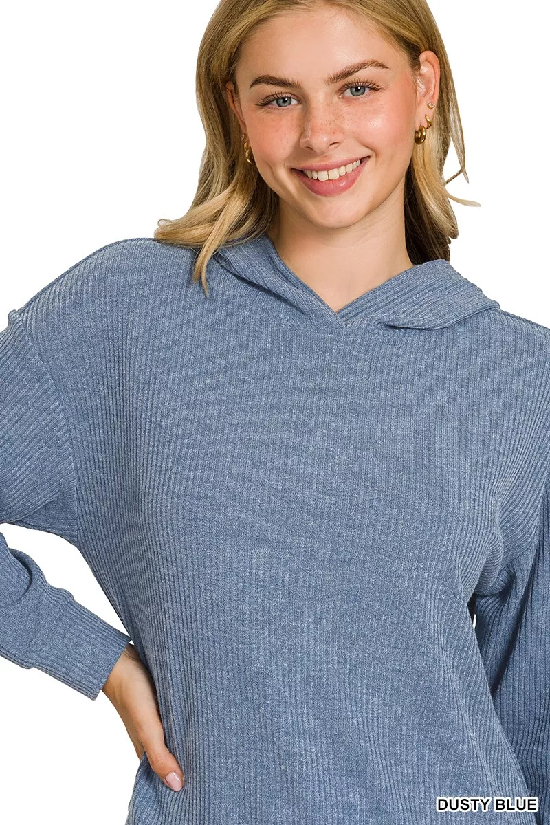 Zenana Ribbed Long Sleeve Hoodie - Image 4