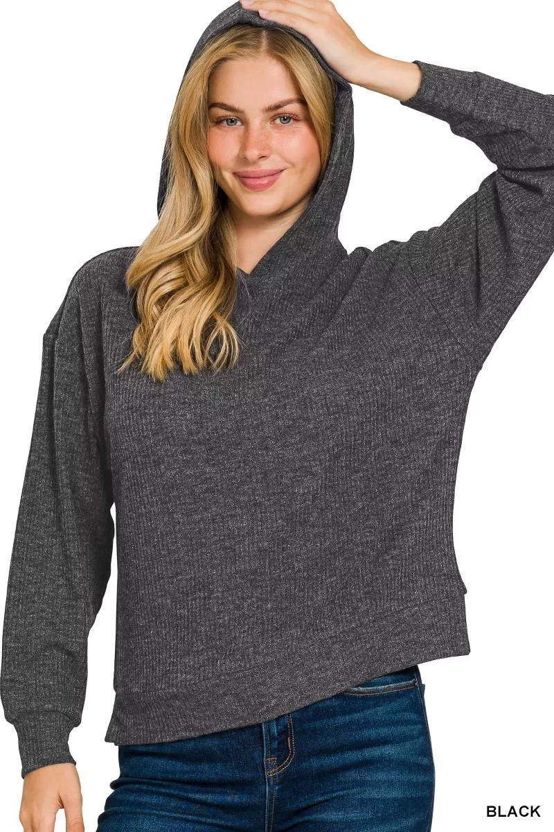 Zenana Ribbed Long Sleeve Hoodie - Image 2