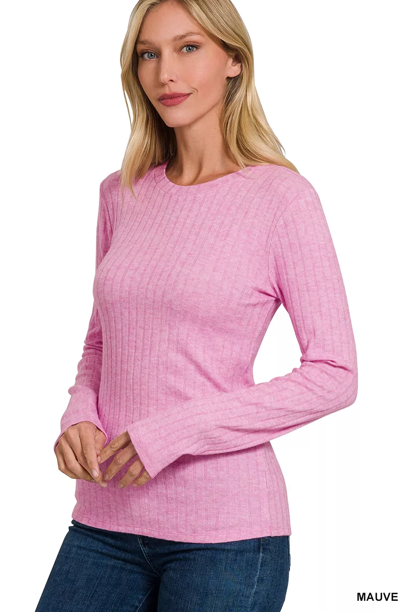 Zenana Ribbed Long Sleeve Round Neck T-Shirt - Image 2