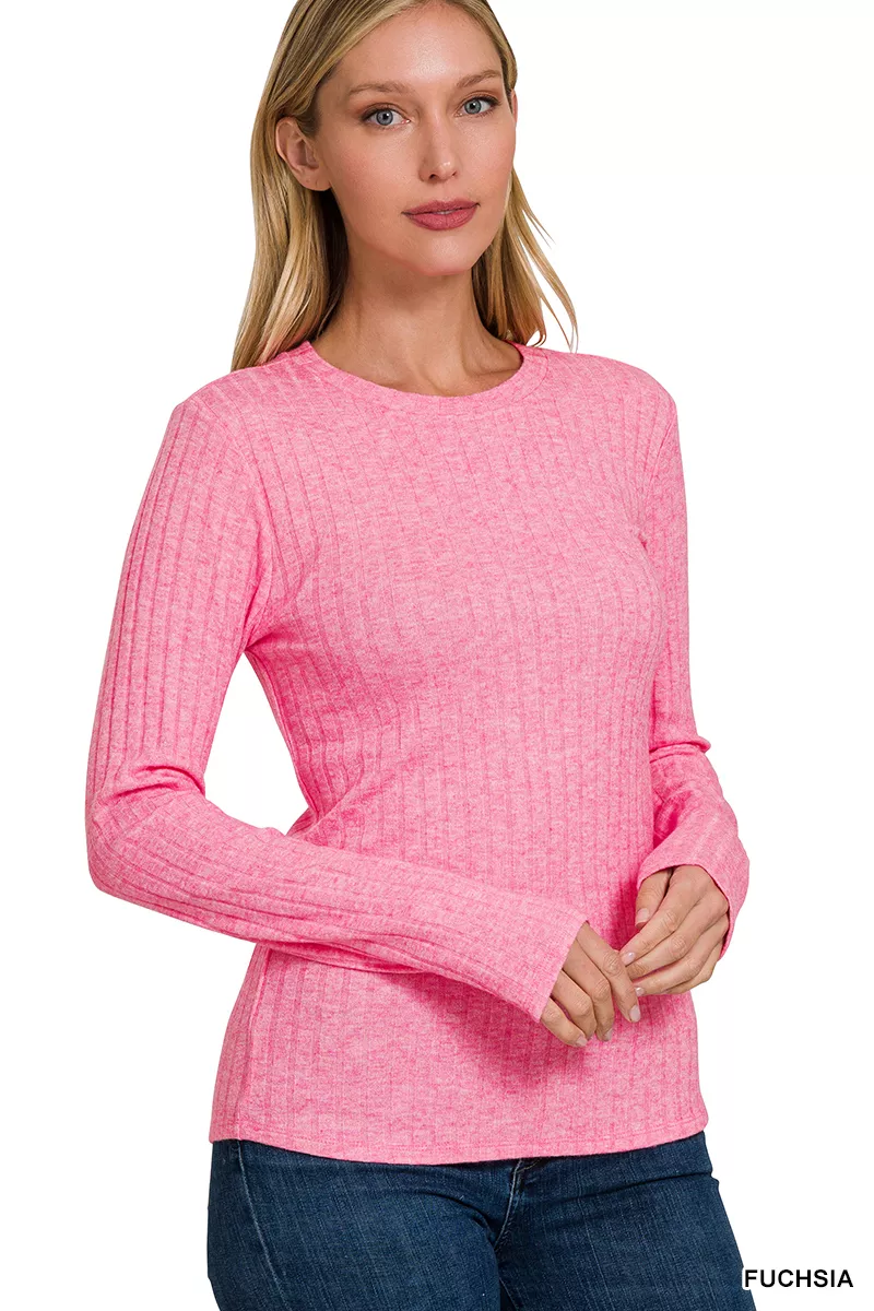 Zenana Ribbed Long Sleeve Round Neck T-Shirt - Image 2