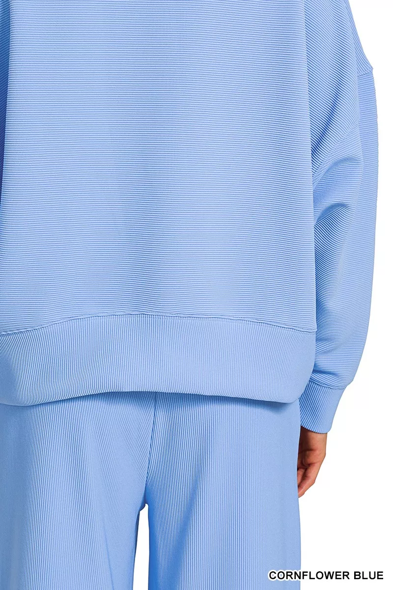 Zenana Ribbed Round Neck Pullover and Drawstring Pants Set - Image 3