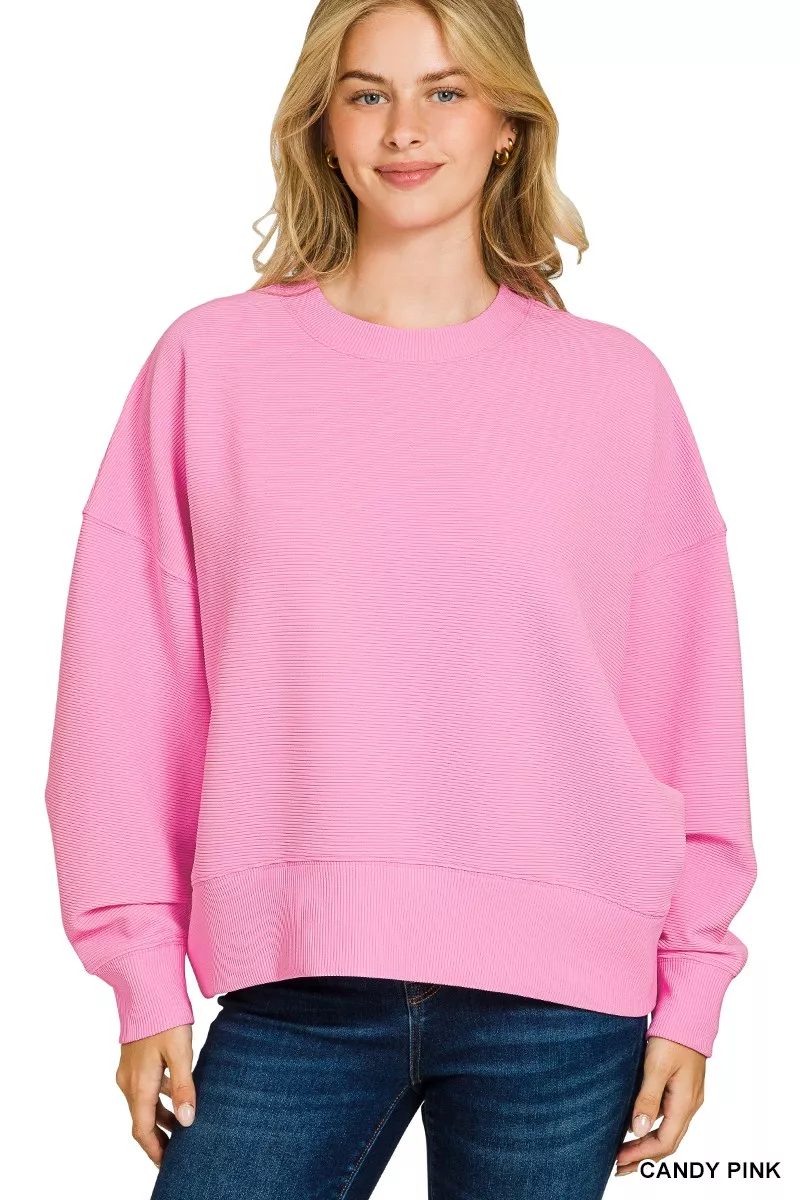 Zenana Ribbed Round Neck Pullover and Shorts Set - Image 3