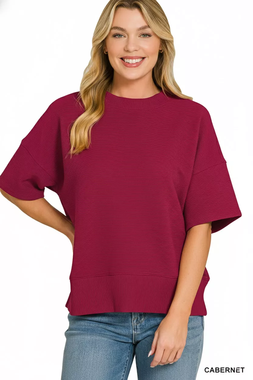 Zenana Ribbed Round Neck Waist Banded T-Shirt - Image 3