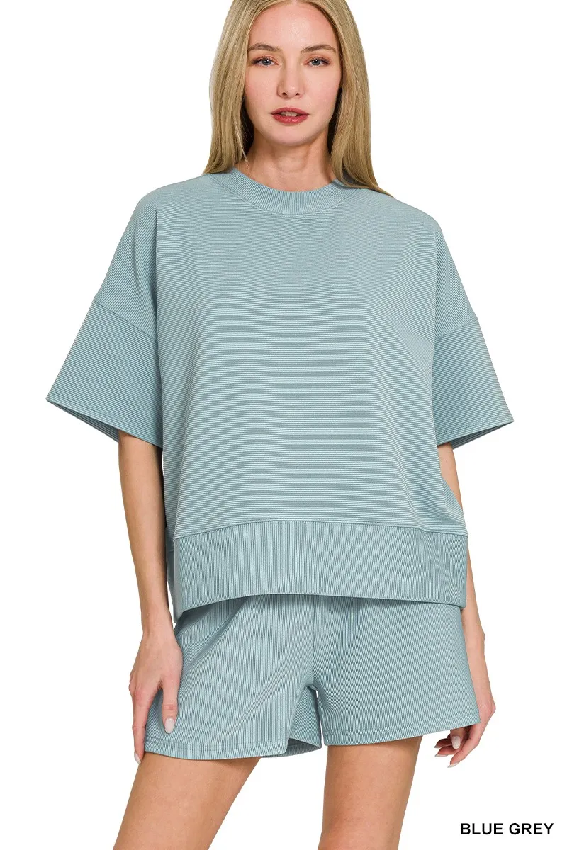 Zenana Ribbed Round Neck Waist Banded Tee & Shorts Set