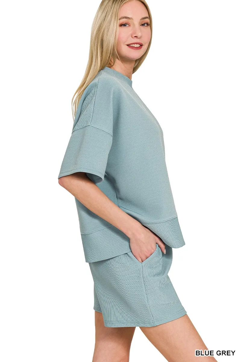Zenana Ribbed Round Neck Waist Banded Tee & Shorts Set - Image 2