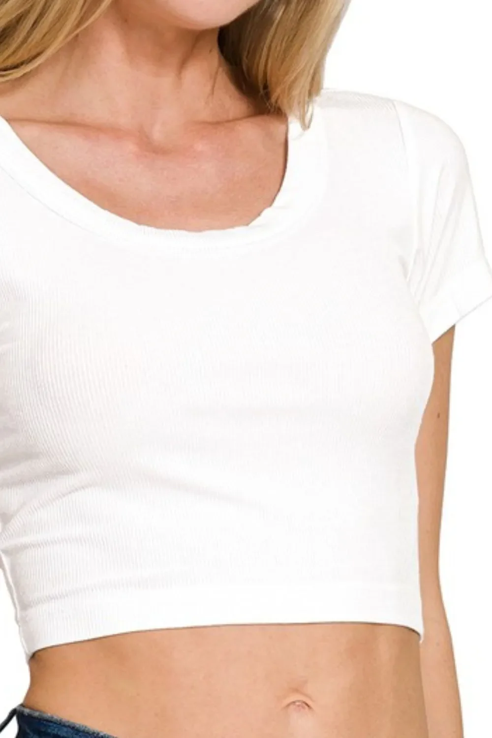 Zenana Ribbed Scoop Neck Crop Short Sleeve Top - Image 3
