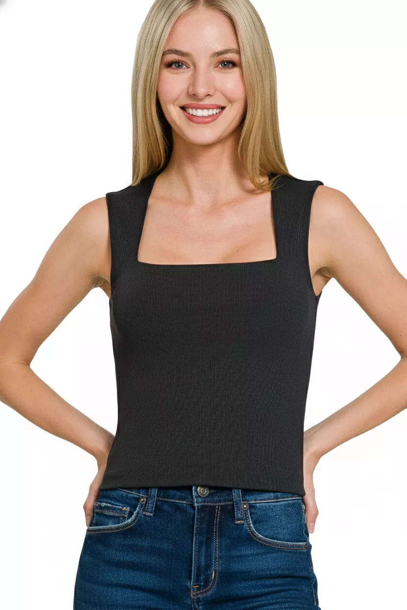 Zenana Ribbed Seamless Double Layered Square Neck Tank - Image 2