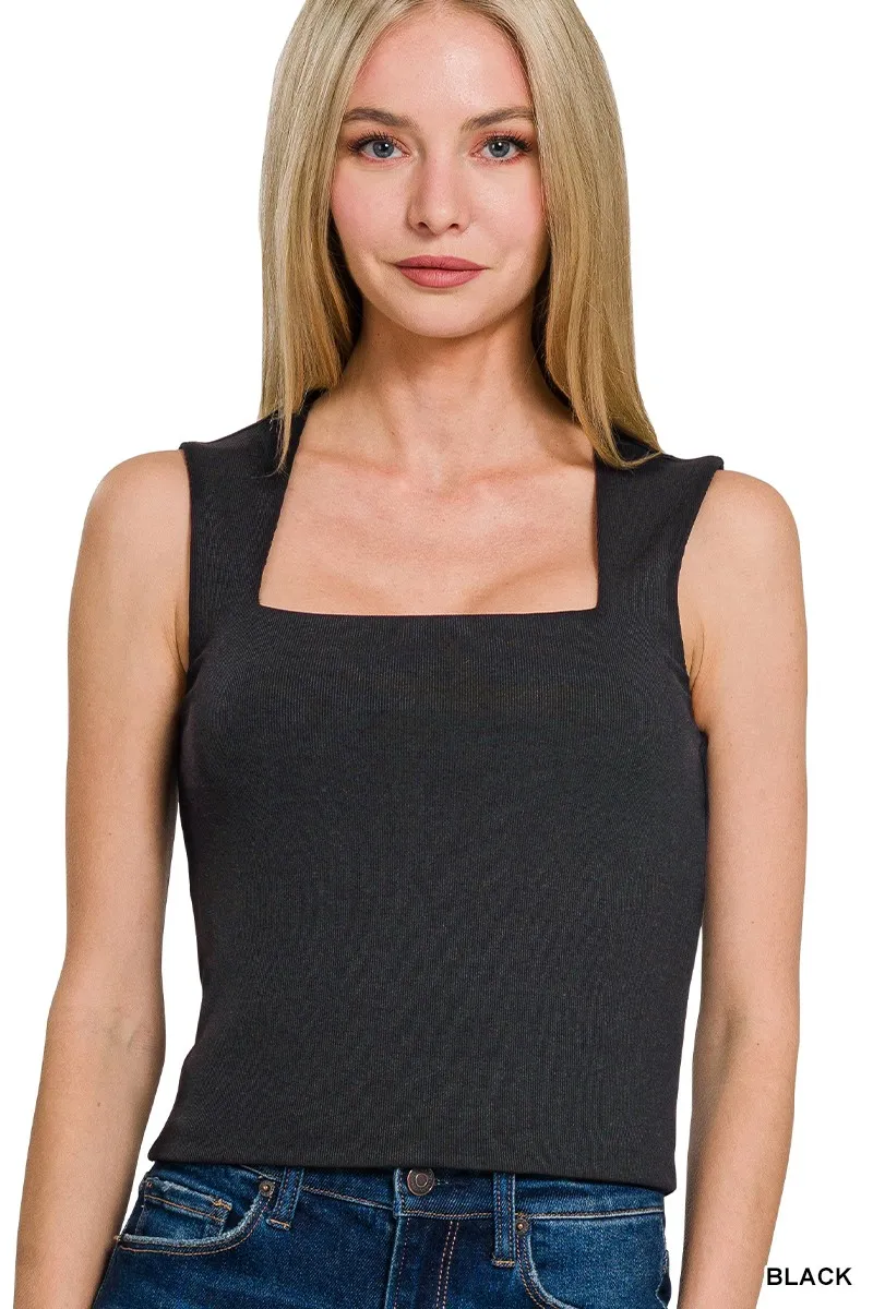 Zenana Ribbed Seamless Double Layered Square Neck Tank - Image 3