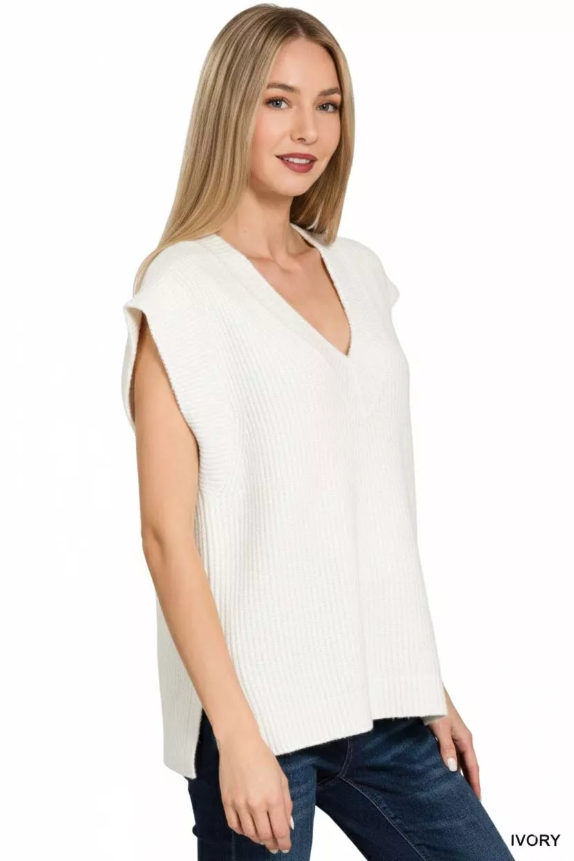 Zenana Ribbed Slit V-Neck Sweater Vest - Image 3