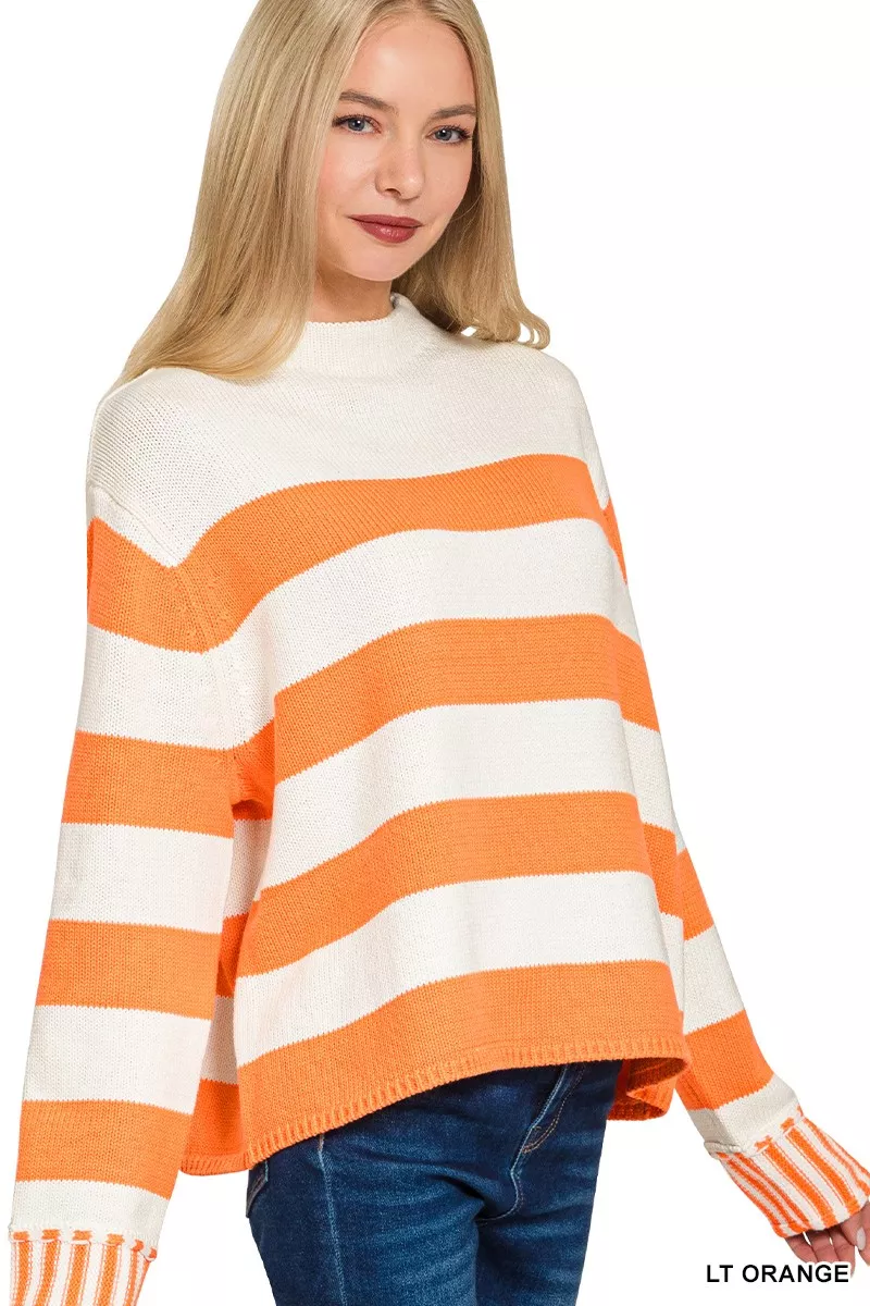 Zenana Ribbed Striped Mock Neck Sweater - Image 2