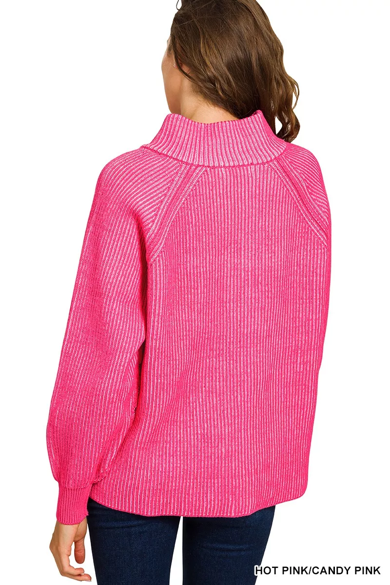 Zenana Ribbed Two Tone Half Zip Sweater - Image 4