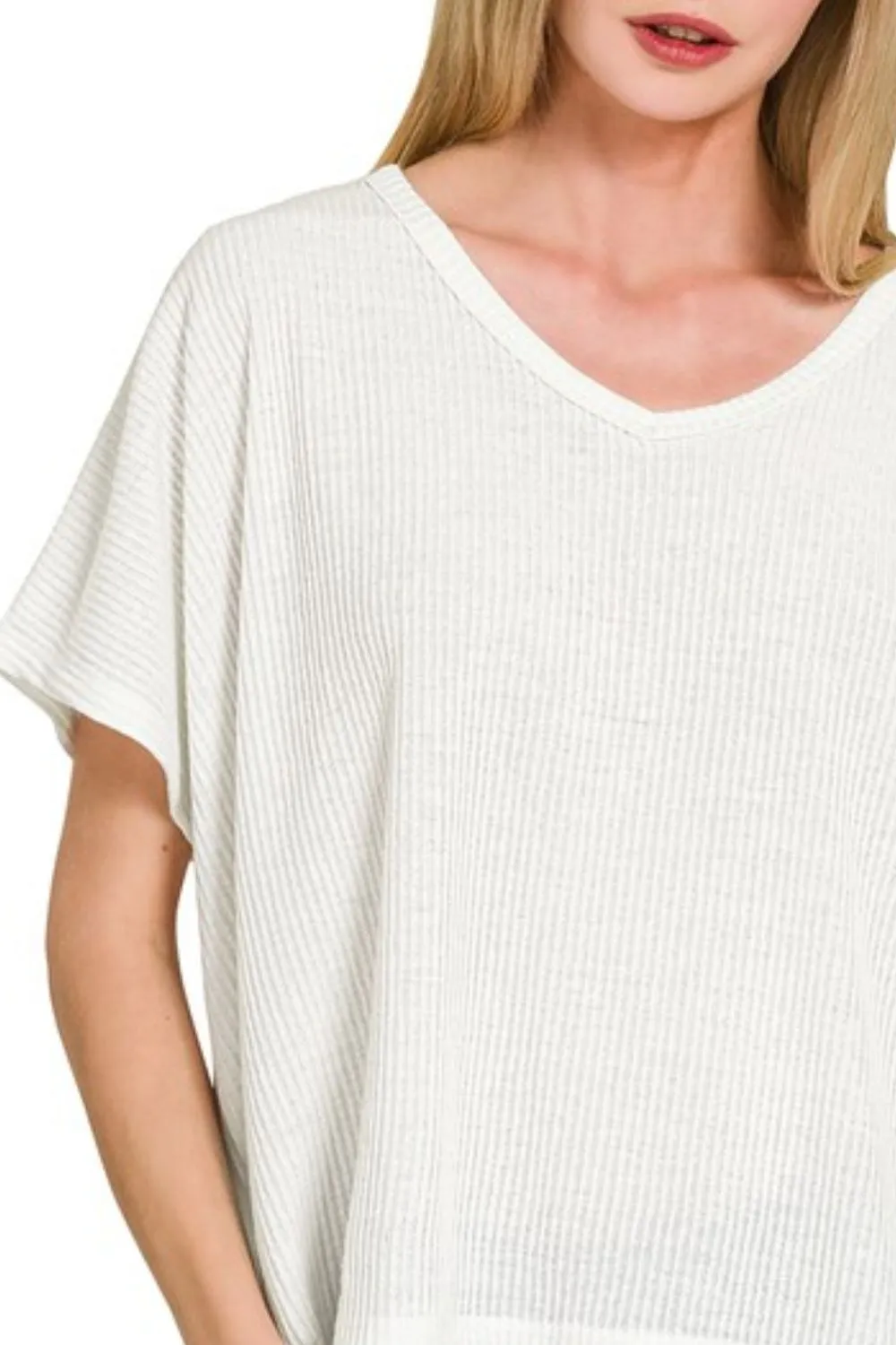 Zenana Ribbed V-Neck Short-Sleeve Knit Top - Image 2