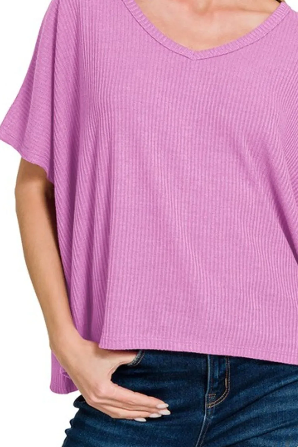Zenana Ribbed V-Neck Short-Sleeve Knit Top - Image 3