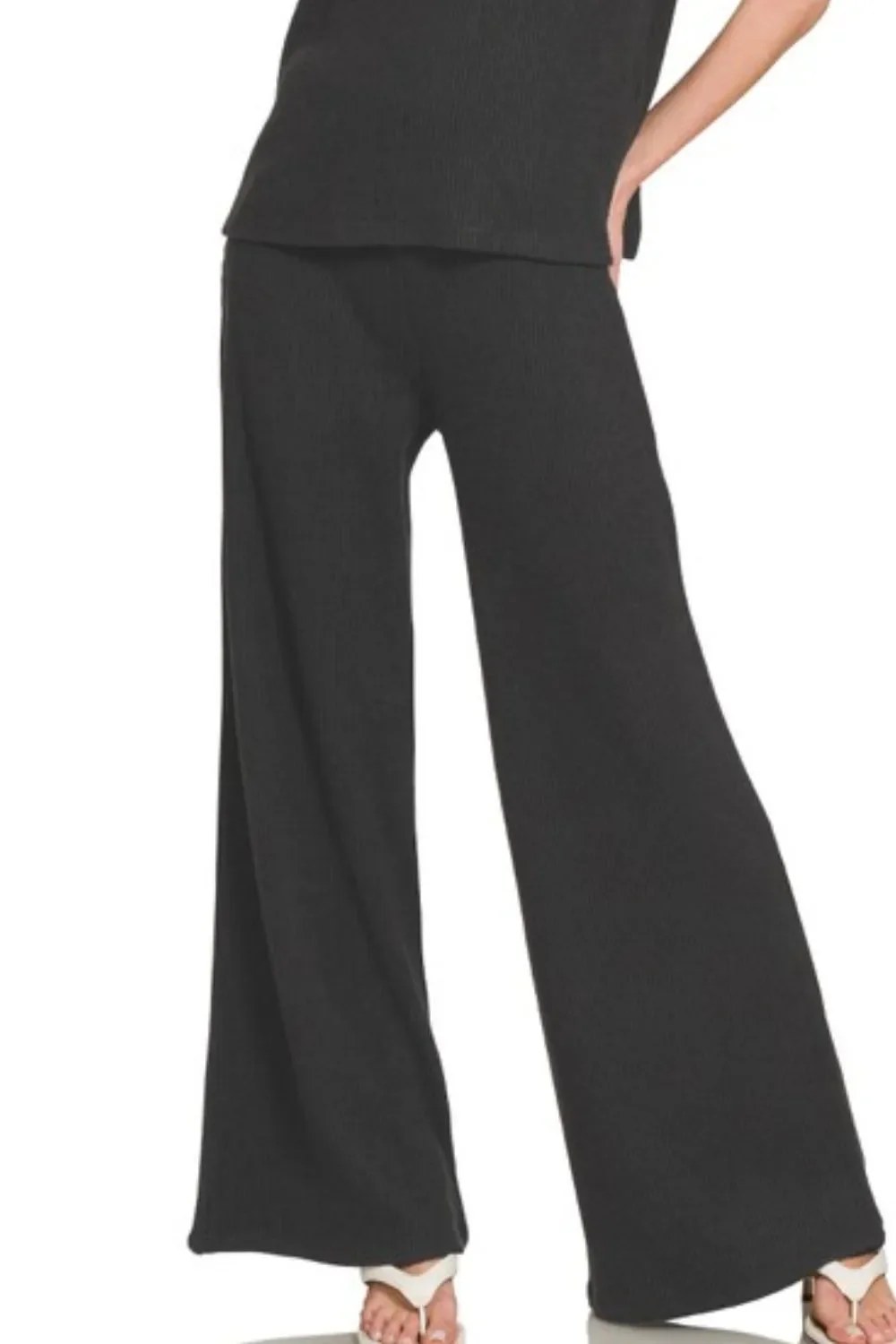 Zenana Rolled Sleeve Top and Pants Sweater Set - Image 3