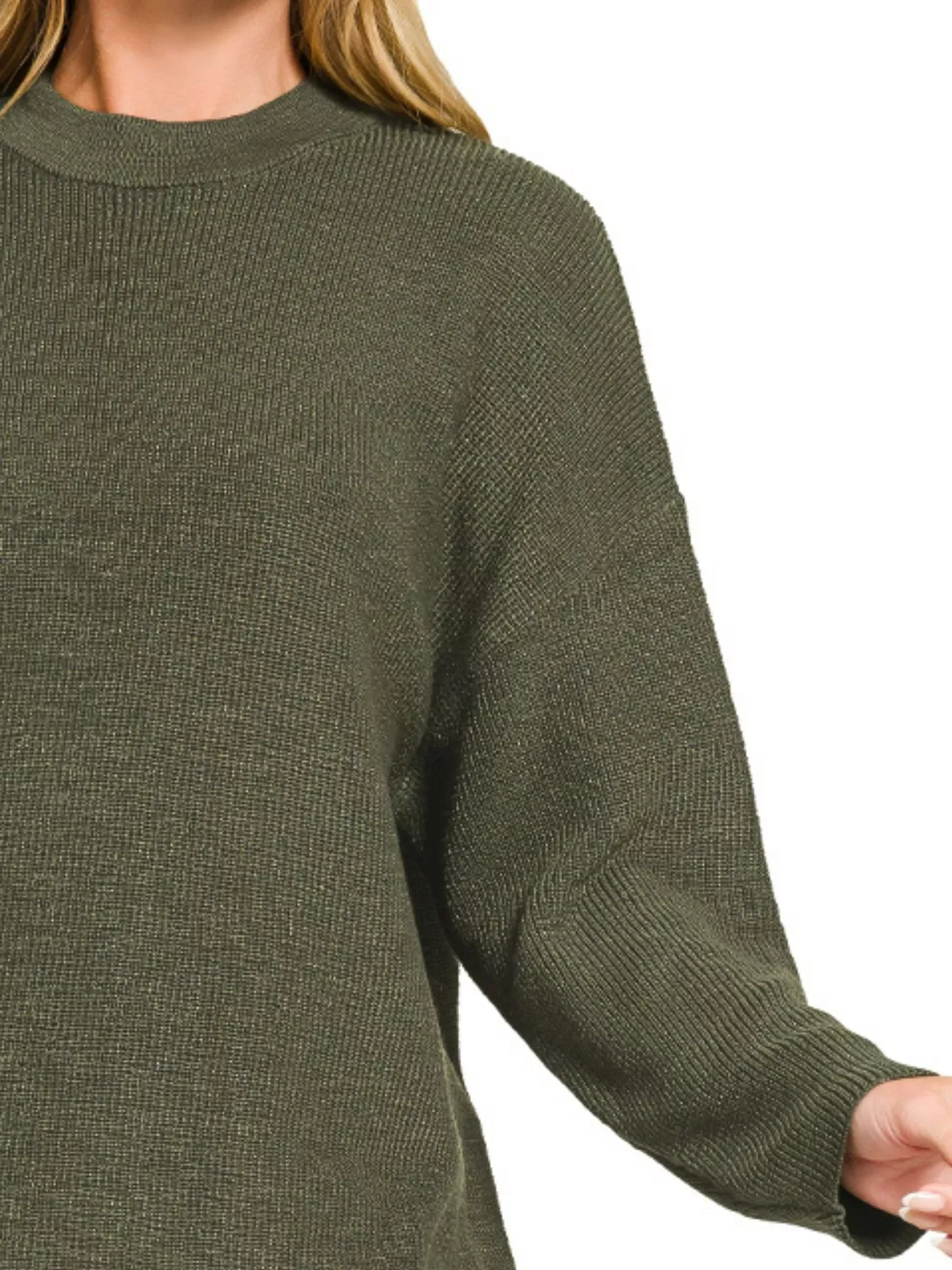 Zenana Round Neck Knit Top and Shorts Sweater Set - Image 3