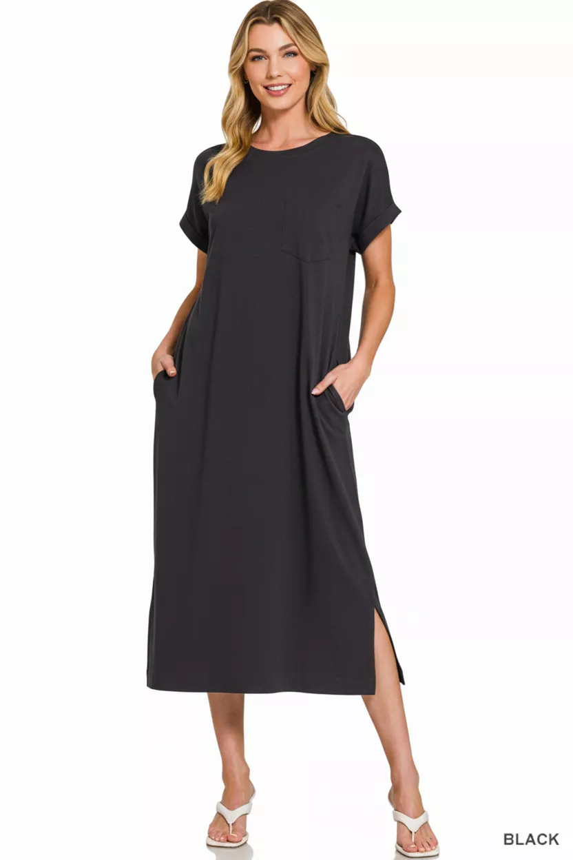 Zenana Round Neck Short Sleeve Midi Dress - Image 3
