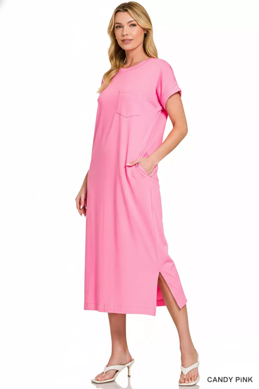 Zenana Round Neck Short Sleeve Midi Dress - Image 3