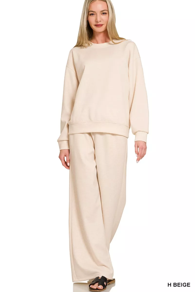 Zenana Scuba Crewneck Pullover and Pants Set