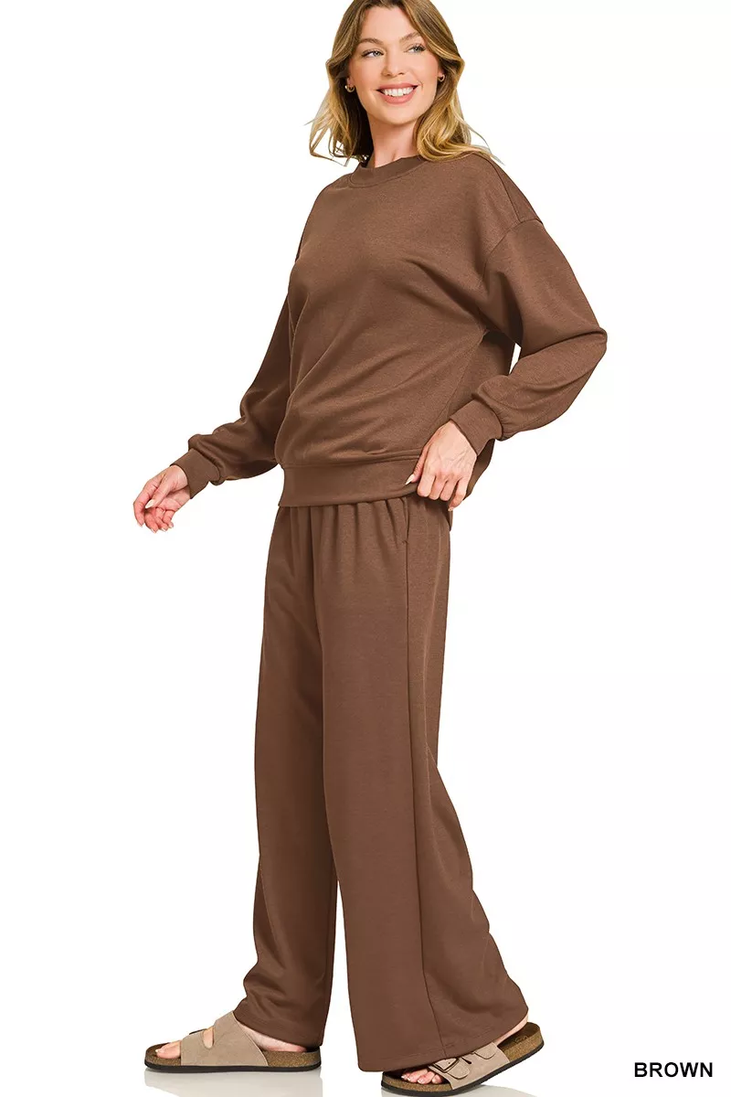 Zenana Scuba Crewneck Pullover and Pants Set - Image 2