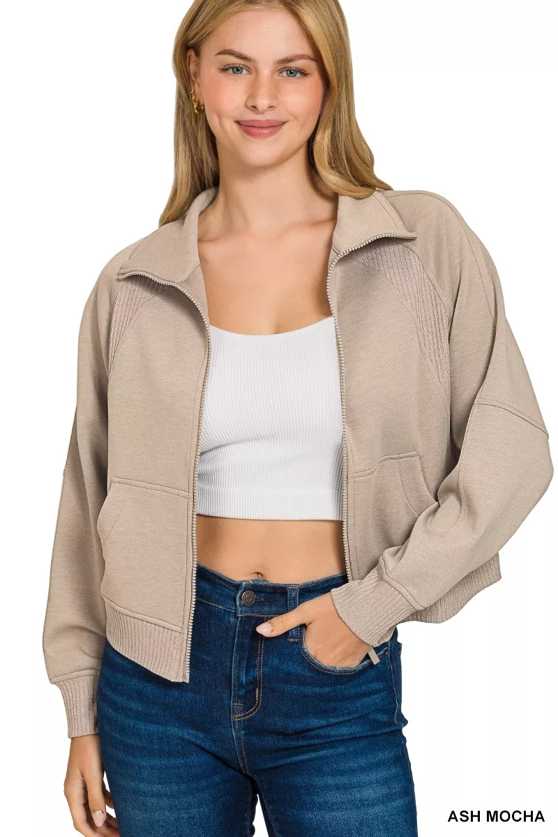 Zenana Scuba Full Zip Cropped Jacket with Pockets - Image 2