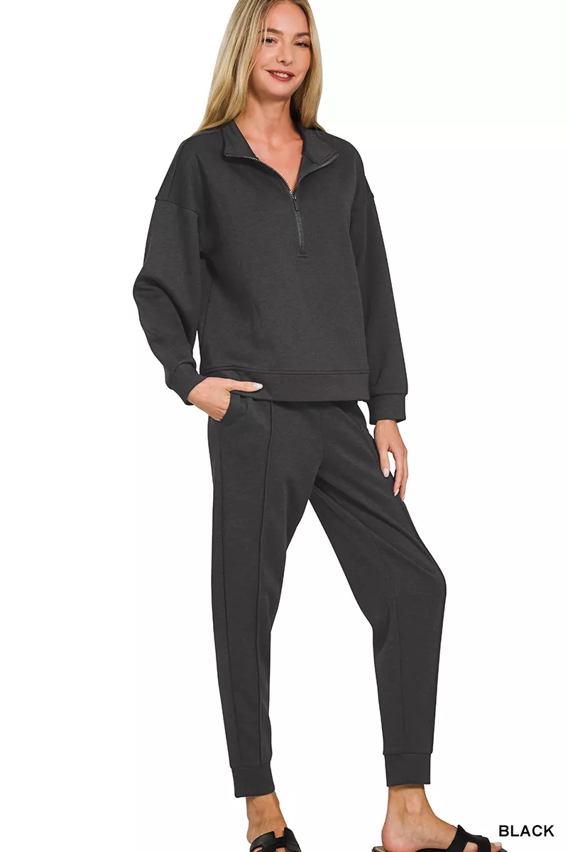 Zenana Scuba Half Zip Pullover and Jogger Set - Image 3