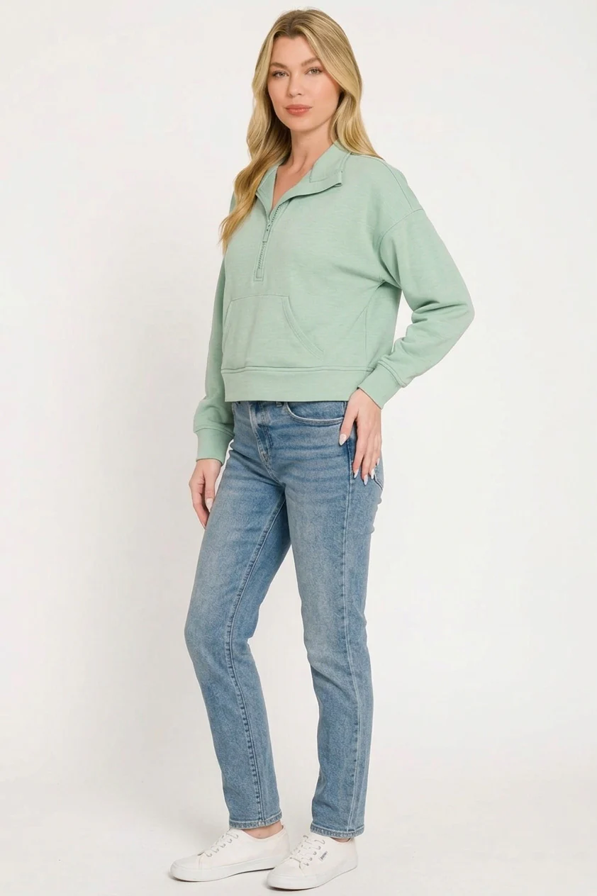 Zenana Scuba Half Zip Pullover With Kangaroo Pockets - Image 3