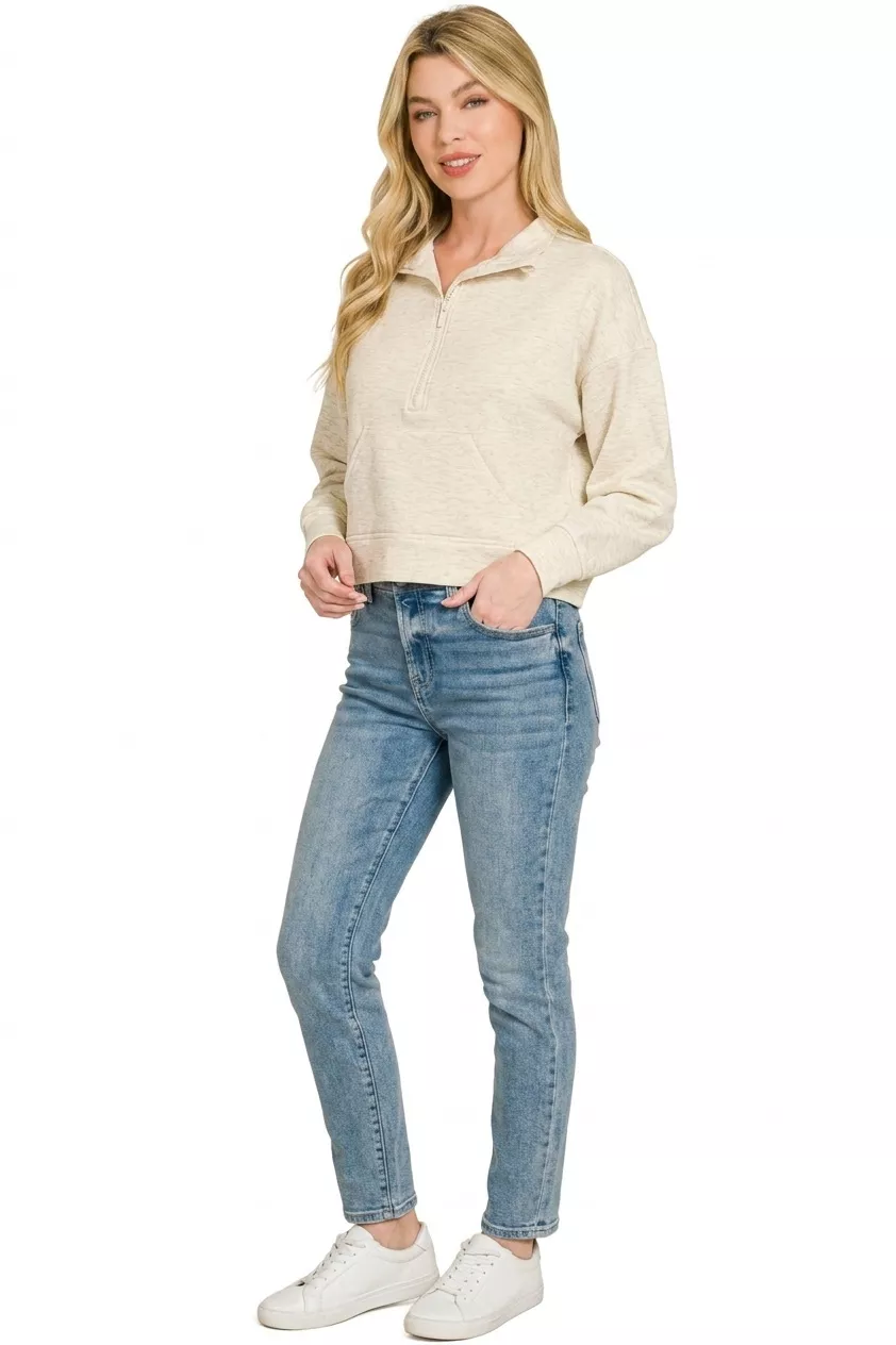 Zenana Scuba Half Zip Pullover With Kangaroo Pockets - Image 3