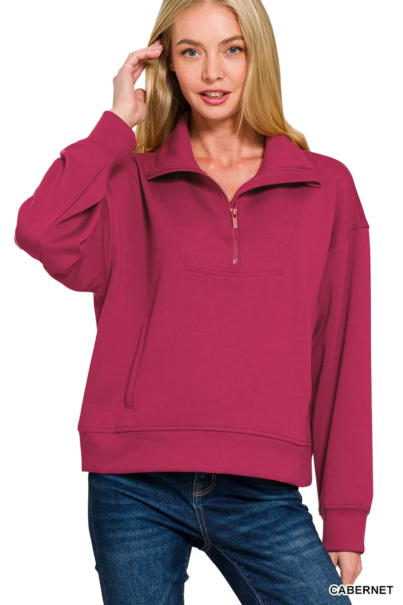 Zenana Scuba Half Zip Sweatshirt with Pockets - Image 3