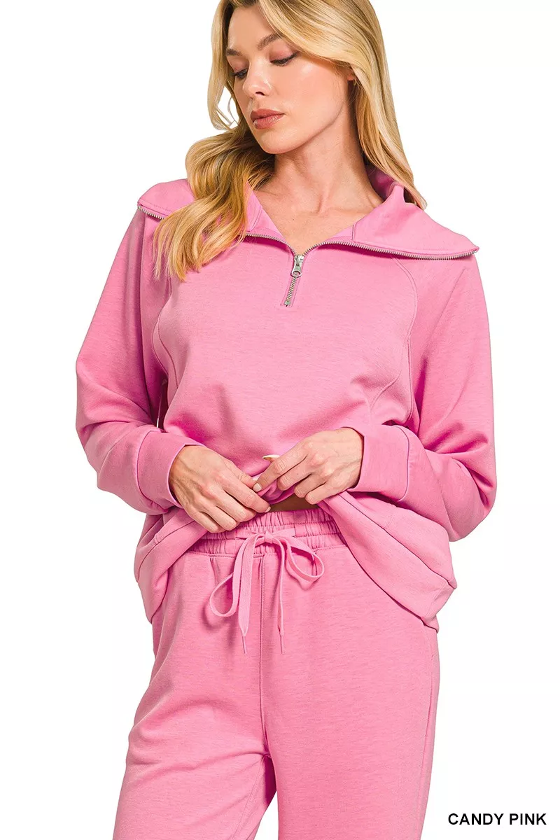 Zenana Scuba Half Zip Sweatshirts and Joggers Set - Image 2